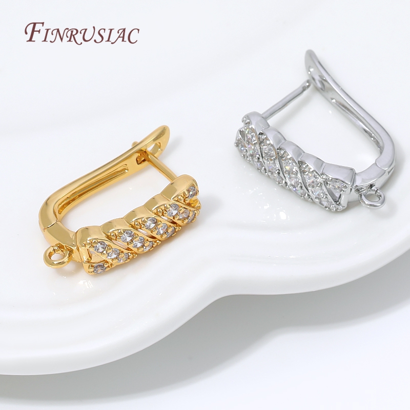 Jewelry Making Loops - 18K vergoldeter Zirkonia-Huggie-Hoop-Ohrringverschluss mit Öse, Messing-Ohrringbasis